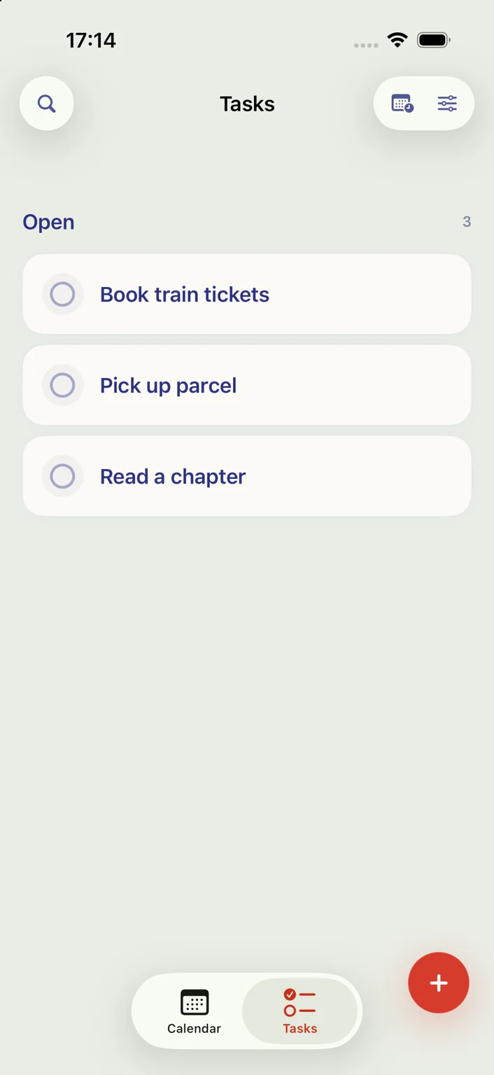 Tasks – Check off, repeat, pick up later. Restore completed tasks from history or remove them from it.